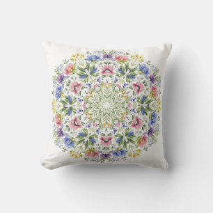 Cojín Decorativo Mandalas Botánicos Caprichosos Florales Acuarela