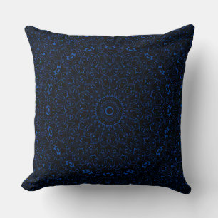 Cojín Decorativo Mandalas de Azul Cobalto con Intrincada Simetría