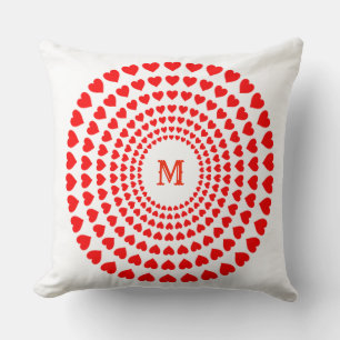 Cojín Decorativo Mandalas de Círculos de Corazón Rojo sobre Blanco