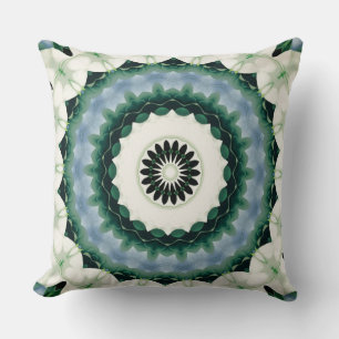Cojín Decorativo Mandalas de Flor Blanca y Azul Cerúleo