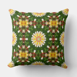 Cojín Decorativo Mandalas de flores de Plumeria con simetría tropic