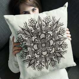 Cojín Decorativo Mandalas de Hongos Psicodélicos Blanco y Negro