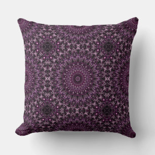 Cojín Decorativo Mandalas de Rosa Rosa y Negra con Geometría Floral