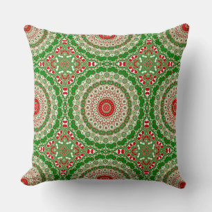 Cojín Decorativo Mandalas Festivos de Rojo y Verde con Simetría Nav