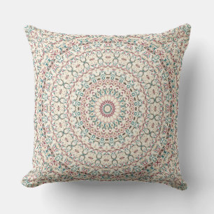 Cojín Decorativo Mandalas geométricos intrincados en turquesa, rosa