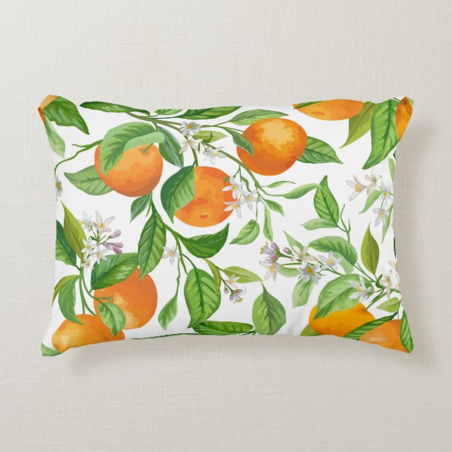 Cojín Decorativo Mandarín: Patrón tropical colorido (Anverso)