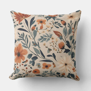 Cojín Decorativo Mandarina Quemada Azul Marino Floral Azul Polvorie