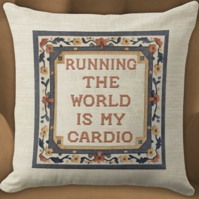 Cojín Decorativo Manejar el mundo es mi gimnasio cardio Faux Stitch (Witty Funny Fitness Gift Pillow
Faux Needlepoint Running The World is My Cardio)