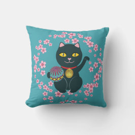 Cojín Decorativo Maneki Neko Japonés Convirtiéndose En Un Gato Negr