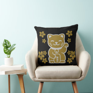 Cojín Decorativo Maneki-neko japonés de oro