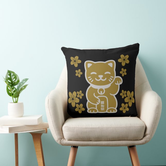 Cojín Decorativo Maneki-neko japonés de oro (Silla)