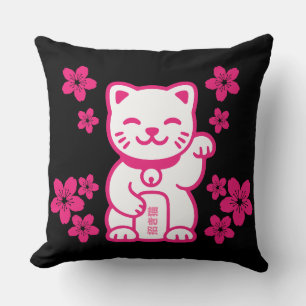 Cojín Decorativo Maneki-neko japonés rosado