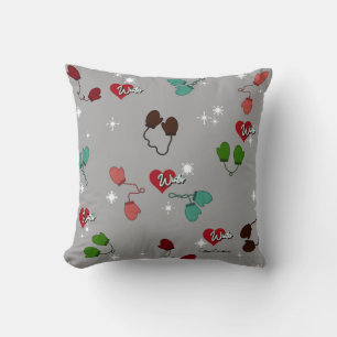 Cojín Decorativo Manguitos de amor de invierno y patrón de copo de