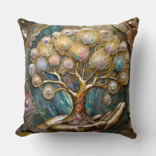 Cojín Decorativo Mano De Robot Dorado Sosteniendo Árbol De Vida Dor