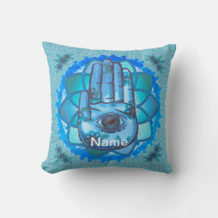 Cojín Decorativo Mano Hamsa Loto Azul