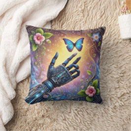 Cojín Decorativo Mano Robótica y Mariposa Armonía de la Naturaleza 