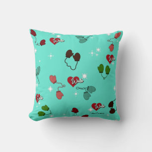 Cojín Decorativo Manoplas de amor de invierno y patrón de copo de n