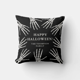 Cojín Decorativo Manos de Esqueleto Apellido Feliz Halloween Negro