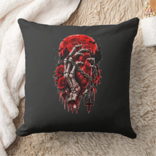 Cojín Decorativo Manos de esqueleto gótico rosas rojas Halloween ho