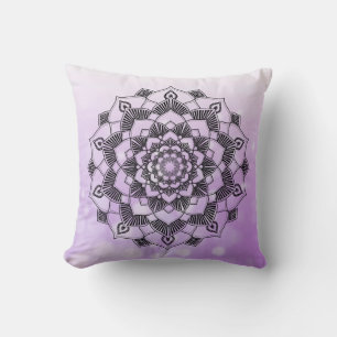 Cojín Decorativo Manta abstracta de mandala púrpura y negro