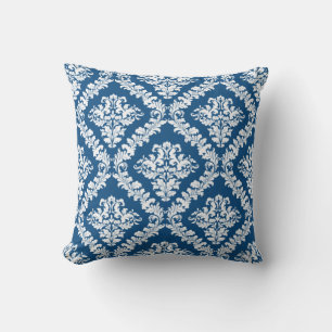 Cojín Decorativo Manta clásica de damasco azul y blanco