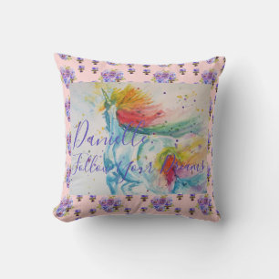 Cojín Decorativo Manta con nombre de niña floral rosa acuarela unic