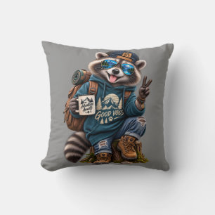 Cojín Decorativo Manta de aventura Cool Raccoon Hiker Good Vibes