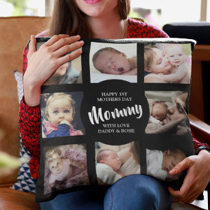 Cojín Decorativo Manta de colaje de fotos moderno para el primer dí