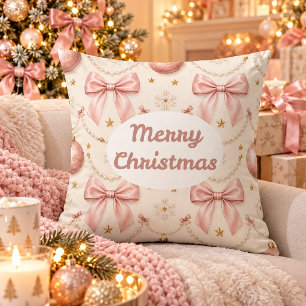 Cojín Decorativo Manta de Coquette Rosa Navidades Lazos y Perlas