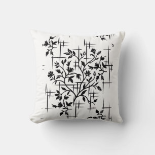 Cojín Decorativo Manta de felpa con patrón botánico de hoja en blan
