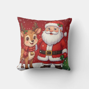 Cojín Decorativo Manta de felpa navideña con Santa y Reno Adorable