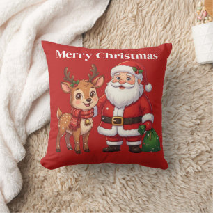 Cojín Decorativo Manta de felpa navideña con Santa y Reno Adorable