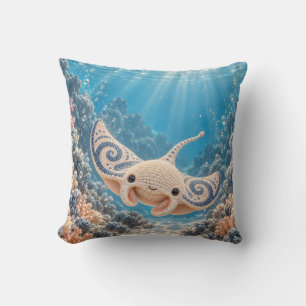Cojín Decorativo Manta de ganchillo de crema Azul Coral Océano