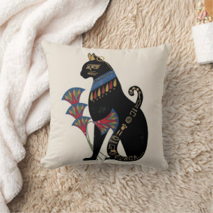 Cojín Decorativo Manta de gato Bastet y flor de loto del antiguo Eg