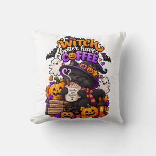 Cojín Decorativo Manta de gato lindo de Halloween con la leyenda Br