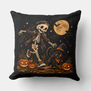 Cojín Decorativo Manta de Halloween de esqueleto bailarín y gato ne