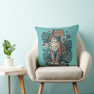Cojín Decorativo Manta de hojas de Monstera y leopardo tropical vin