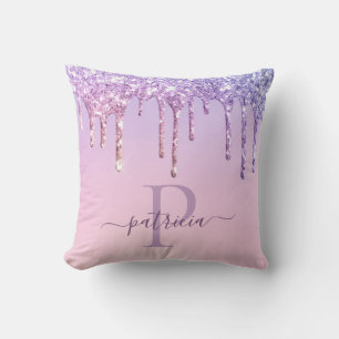 Cojín Decorativo Manta de Monograma Elegante con Goteos de Purpurin