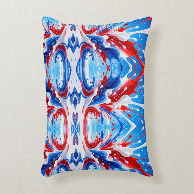 Cojín Decorativo Manta de Salpicaduras de Rojo Blanco y Azul (Frente (Vertical))