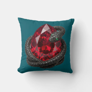 Cojín Decorativo Manta de serpiente negra con piedra preciosa roja