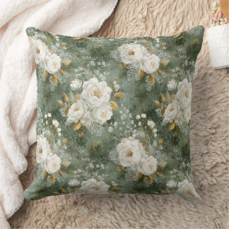 Cojín Decorativo Manta floral de rosas de acuarela verde salvia vin