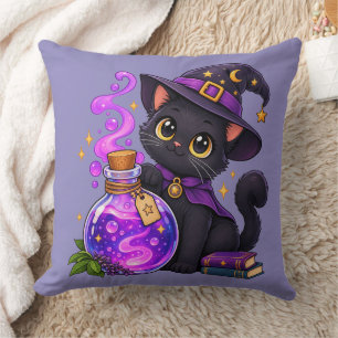 Cojín Decorativo Manta Mágica de Gato Negro Caprichoso Bruja Lindo