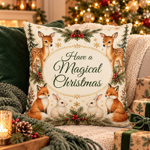 Cojín Decorativo Manta mágica de Navidad de bosque con ciervo, zorr