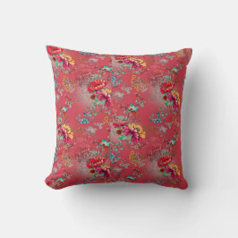 Cojín Decorativo Manta Sherpa con Patrón Floral Vintage Rosa Vibran