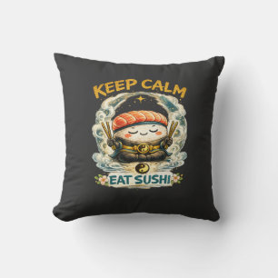 Cojín Decorativo Mantén la Calma & Come Sushi – Zen Kawaii Sushi