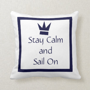 Cojín Decorativo mantenga la calma y navegue en BLANCO en NAVY BLUE