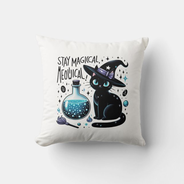 Cojín Decorativo Manténgase mágico meowgical bruja negra felina (Anverso)