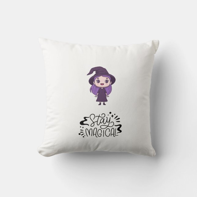 Cojín Decorativo "Mantente mágico Pegatina de brujas Pillow" (Anverso)