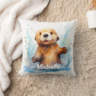 Cojín Decorativo Mantequilla de mar de bebé en salpicaduras de agua