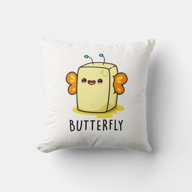 Cojín Decorativo Mantequilla divertida de mariposa con un bollo de  (Anverso)